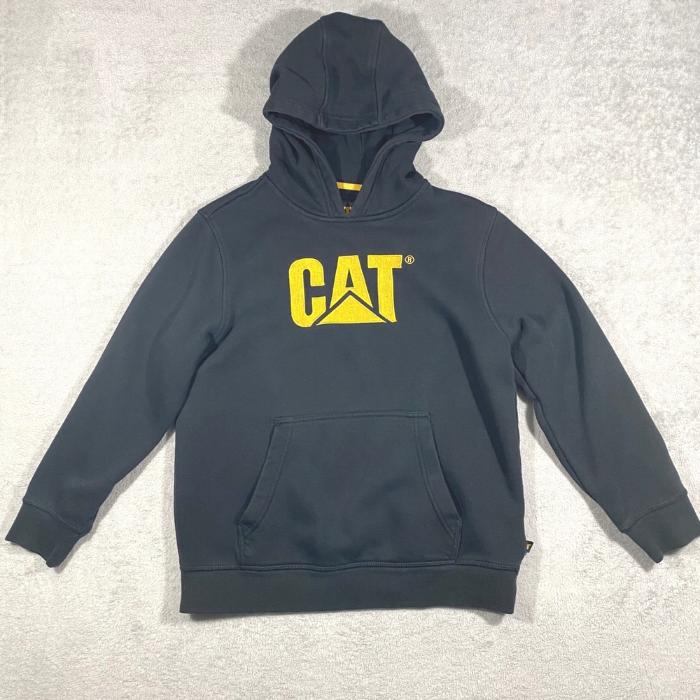 Caterpillar CAT Logo Hoodie Mens Medium Black Yellow Embroidered 25CPFEB08K